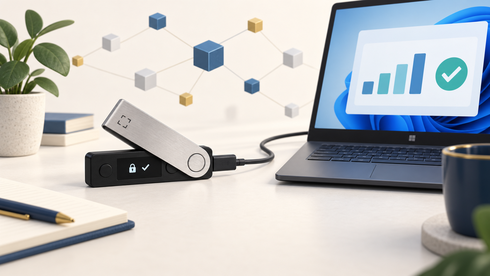 Symbolische Illustration: Ledger Nano X per USB mit einem Windows-PC verbunden.